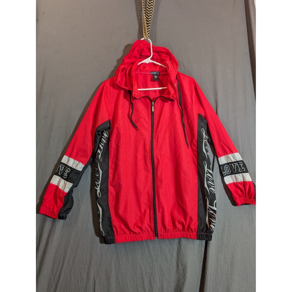 LOVE Sportswear Red‎ Black White Logo Windbreaker Jacket Men's Size L